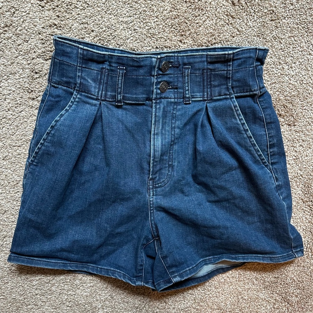 Express Blue High Waist Shorts with Pleated Waist